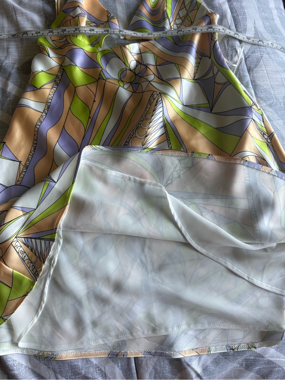 Zara Pastel Abstract Cutout Slip Mini Dress - Blue, Green, Cream - Picture 6 of 10